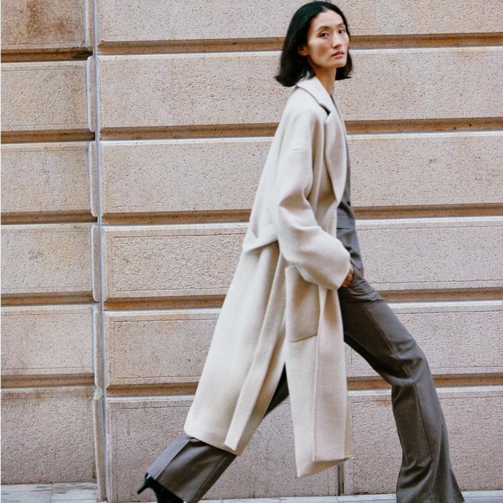 Zara Wool Blend Wrap Belted Coat ZW Collection New - Picture 10 of 13